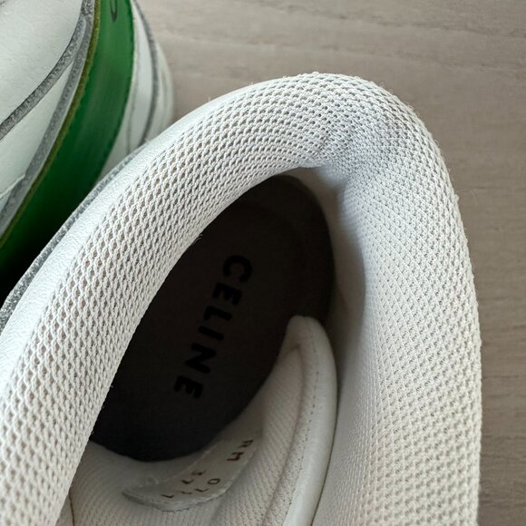 Celine CT-03 High Top Sneakers Sz 37 Optic White & Green Calfskin Leather - Picture 10 of 14